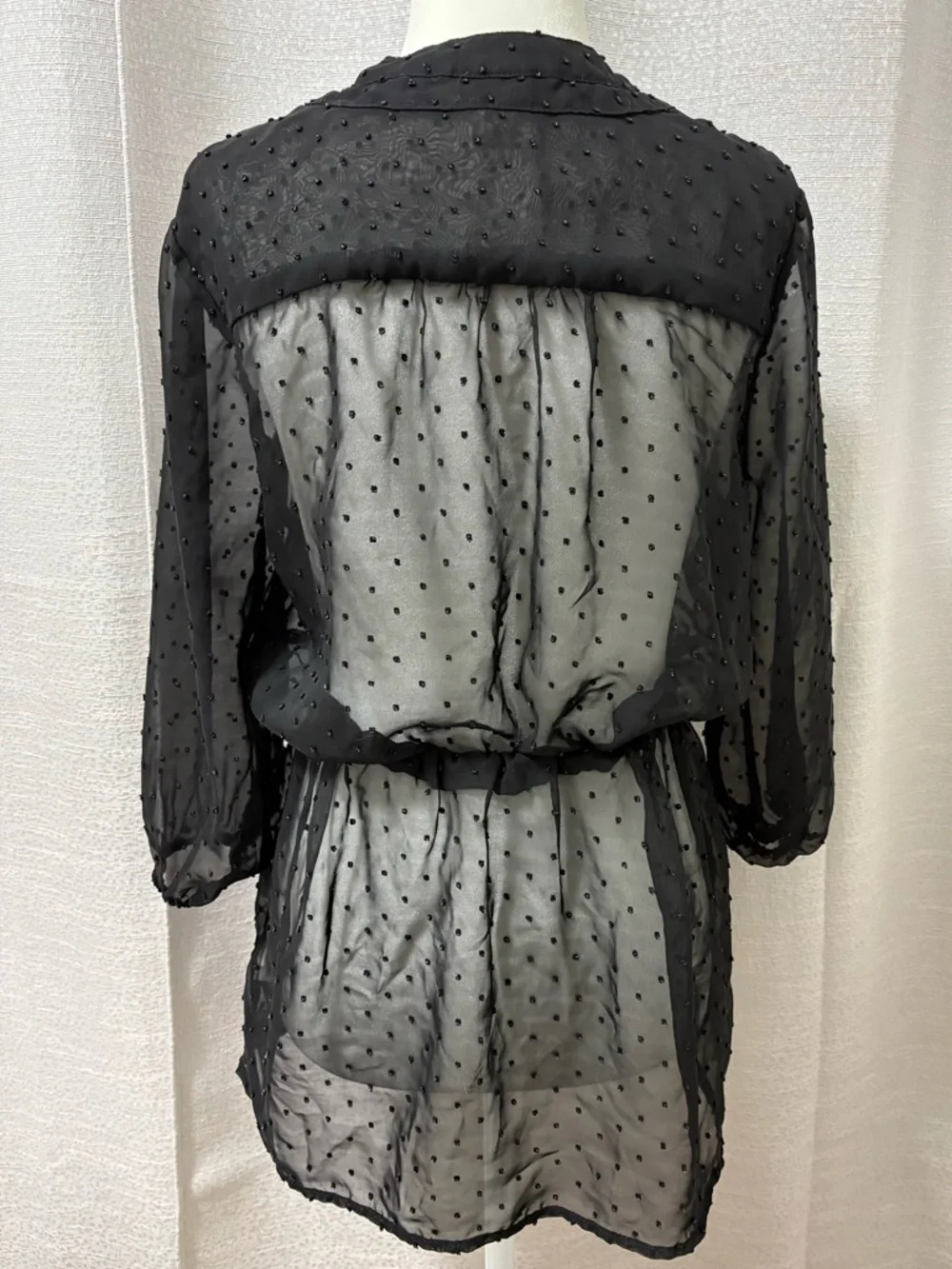 Mossimo Supply Co. Women’s Sheer Black Swiss Dot Cinched Waist Blouse Top Medium - Picture 4 of 5